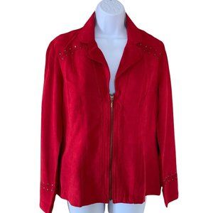 CATO Faux Suede Moto Embellished Jacket Zipper Closure Red Color Size Small NWOT